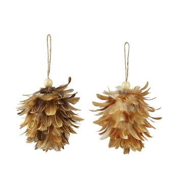 Set 2 decorațiuni din pene villa collection feathers, maro