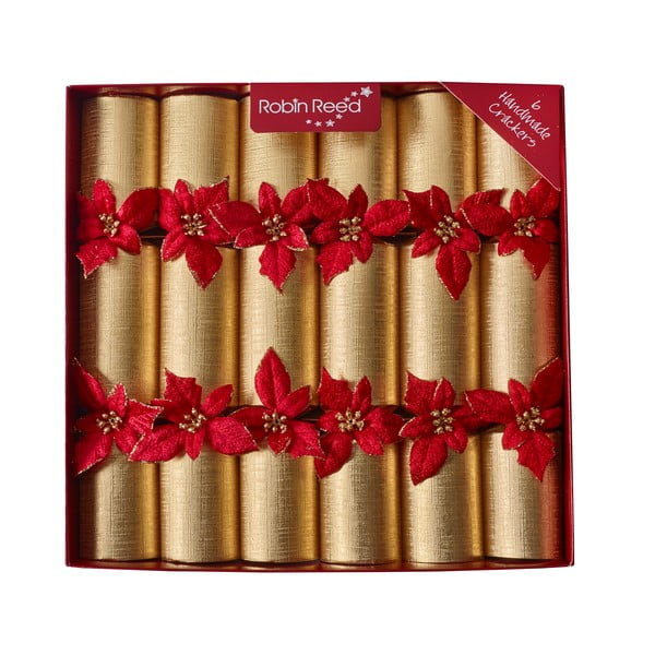 Sada 6 vánočních crackerů Robin Reed Glitter Poinsettia