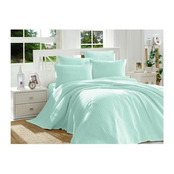Set din bumbac pentru pat dublu turquoise pique, 220 x 240 cm, turcoaz