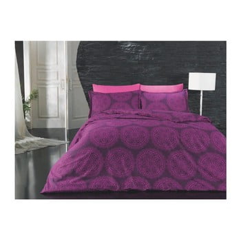 Lenjerie de pat din bumbac ranforce pentru pat dublu Pulse, 230 x 220 cm, violet