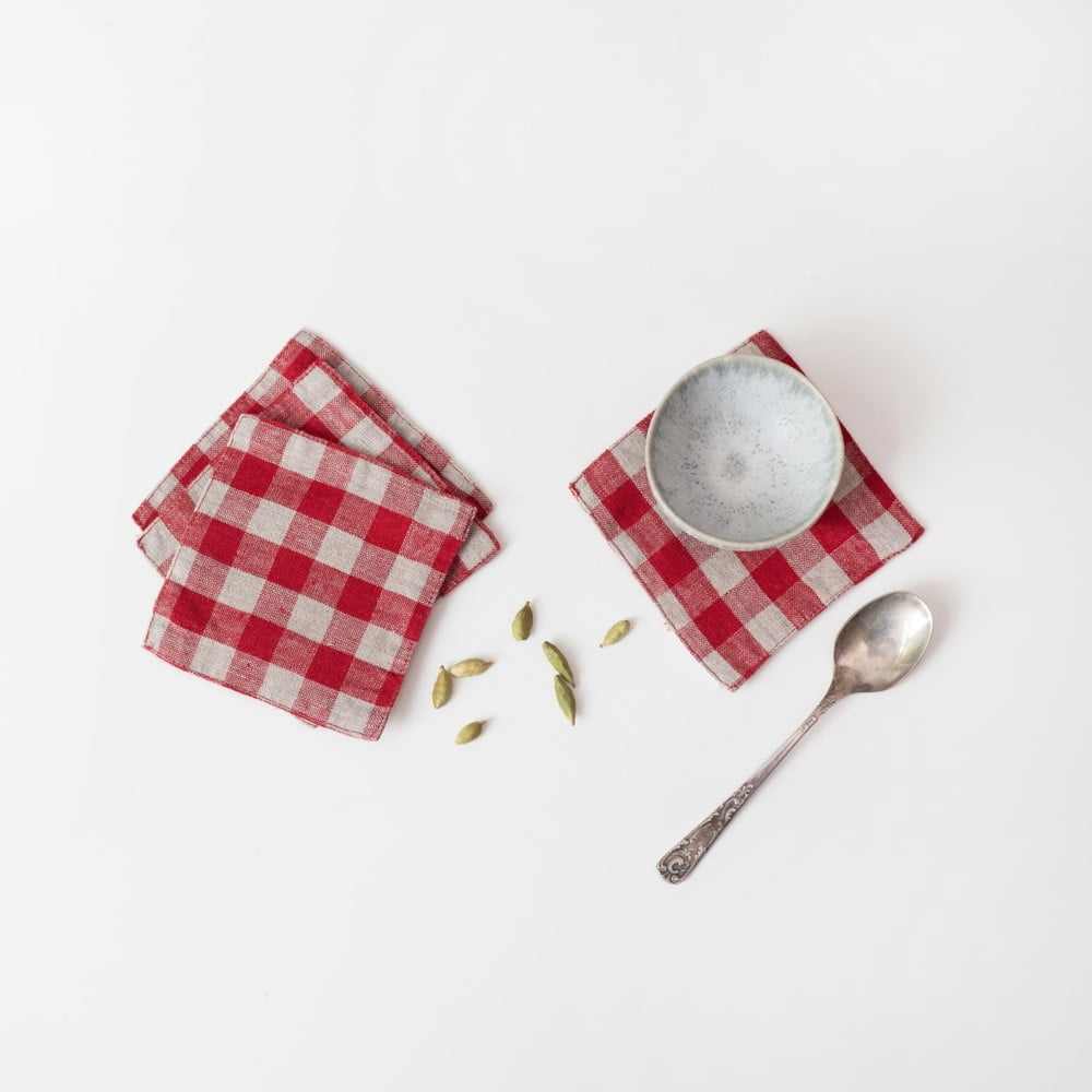 Červené látkové podtácky v sadě 4 ks Red Gingham – Linen Tales