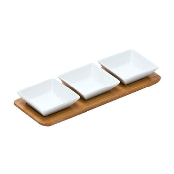 Set 3 boluri servire și tavă de bambus Premier Housewares Snacks