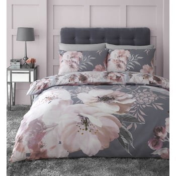 Lenjerie de past catherine lansfield dramatic floral, 135 x 200 cm, gri