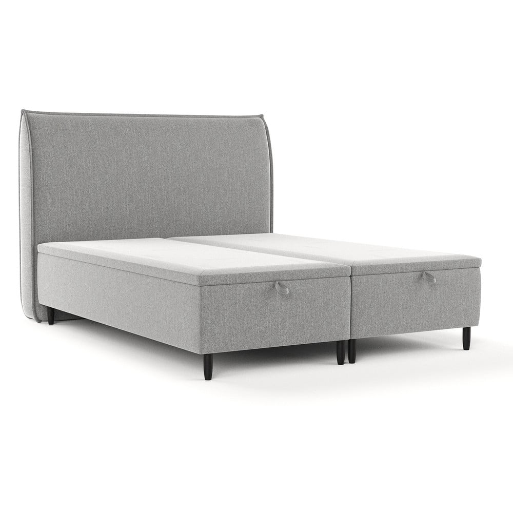 Světle šedá čalouněná dvoulůžková postel s úložným prostorem 200x200 cm Pearl – Maison de Rêve