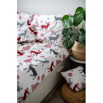 Lenjerie de pat cu model de crăciun cotton house deer, 140 x 200 cm