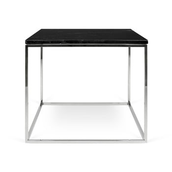 Măsuță temahome gleam din marmură, cu picioare cromate, 50 cm, negru