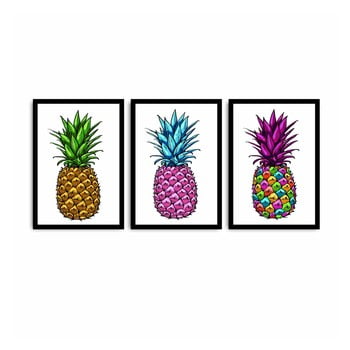 Tablou din 3 piese pineapple, 109 x 50 cm