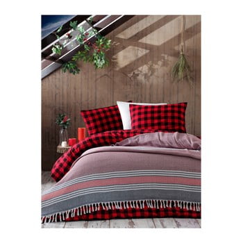 Cuvertură din bumbac pentru pat dublu Galina Black Red White, 220 x 240 cm, roz - gri