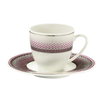 Set 6 cești din porțelan cu farfurie kutahya latte, 80 ml