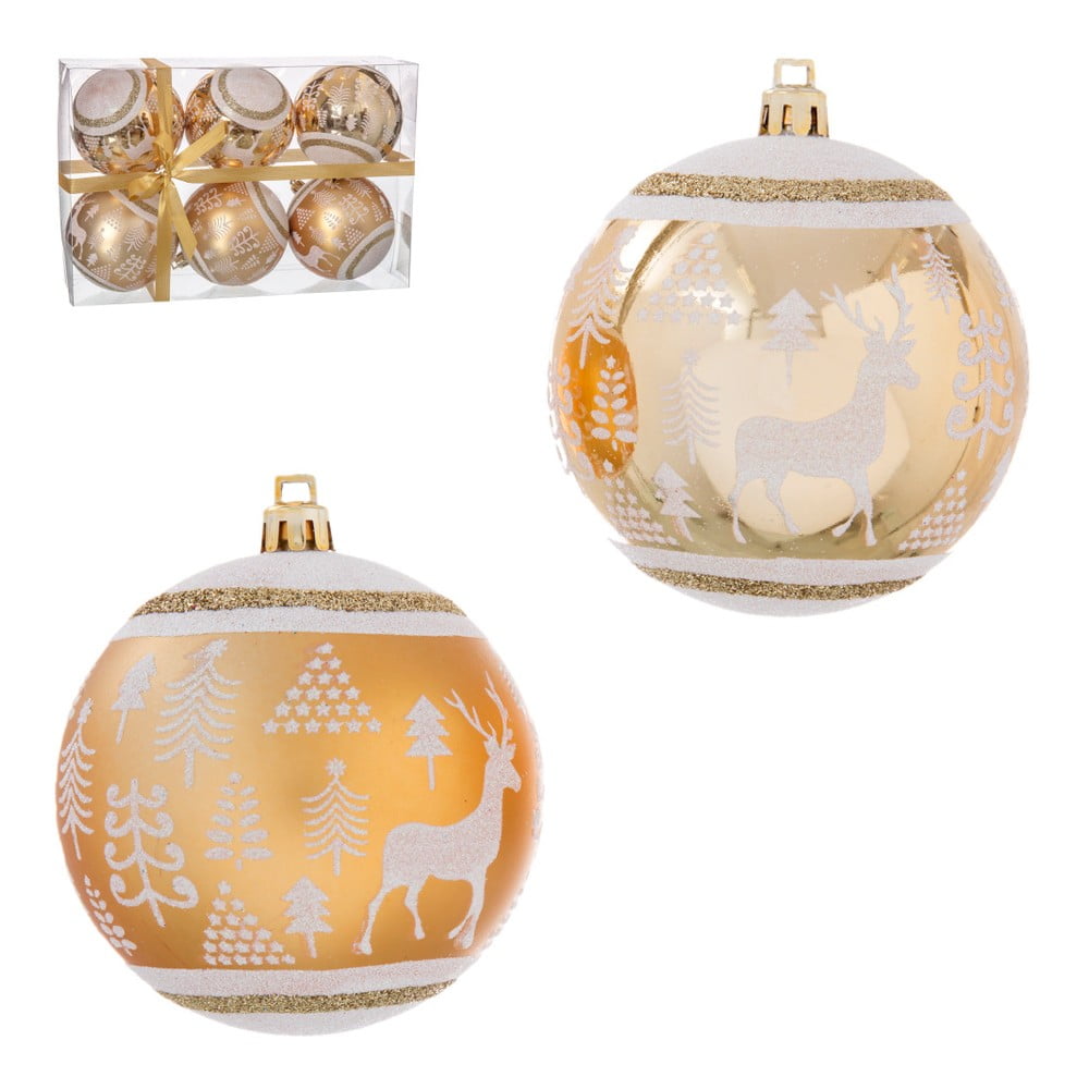Sada 6 vánočních ozdob ve zlaté barvě Unimasa Reindeer