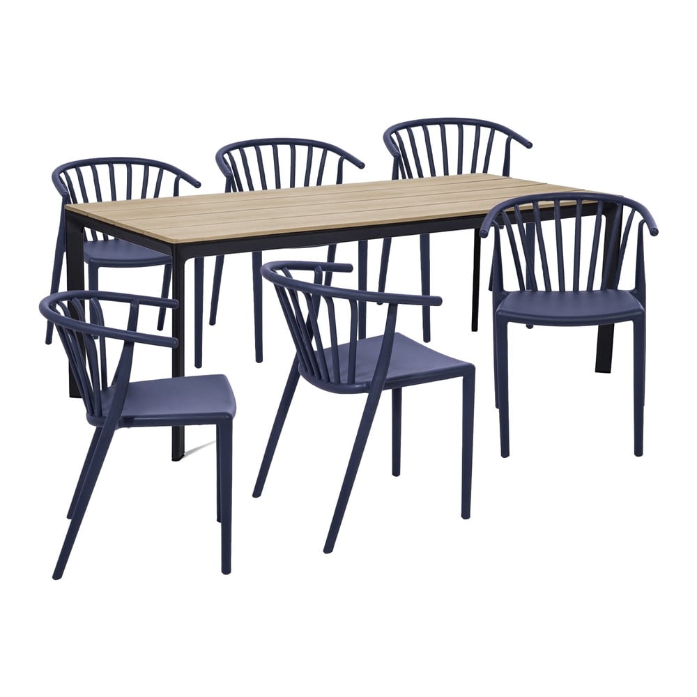 Zahradní jídelní set pro 6 osob s modrou židlí Capri a stolem Thor, 210 x 90 cm