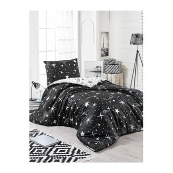 Lenjerie de pat cu cearșaf starry night, 160 x 220 cm, negru