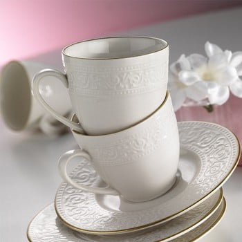 Set 6 cești din porțelan cu farfurioare kutahya simple white, 80 ml