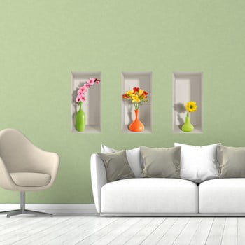 Set 3 autocolante 3d pentru perete ambiance spring flowers