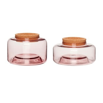 Set 2 recipiente din sticlă Hübsch Eunice, roz imagine