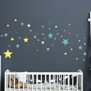 Set 50 autocolante ambiance stars green and yellow