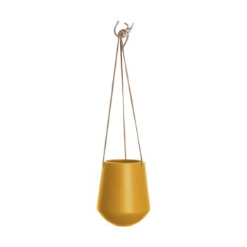 Ghiveci de flori suspendat din ceramică pt living skittle, înălțime 15 cm, galben ocru mat