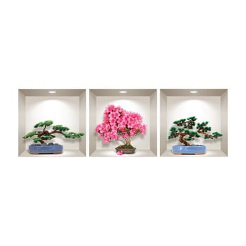 Set 3 autocolante 3D pentru perete Ambiance Natural and Colorful Bonsai imagine