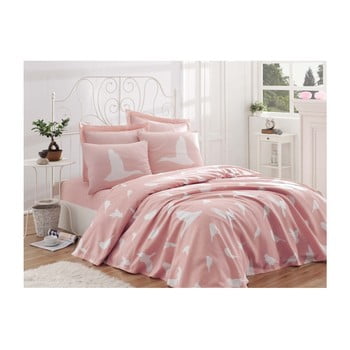 Cuvertură din bumbac pentru pat dublu single pique rosa, 200 x 235 cm
