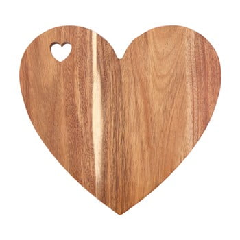 Tocător din lemn de acacia în formă de inimă premier housewares, 30 x 28 cm, margine roz