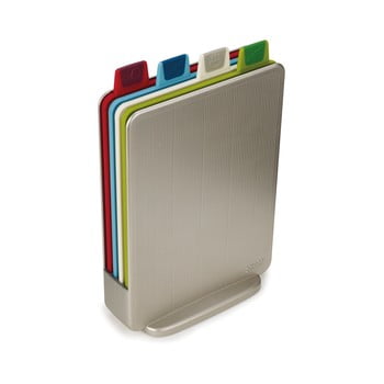 Set 4 tocătoare și suport joseph joseph index index, 15 x 20,5 cm, argintiu