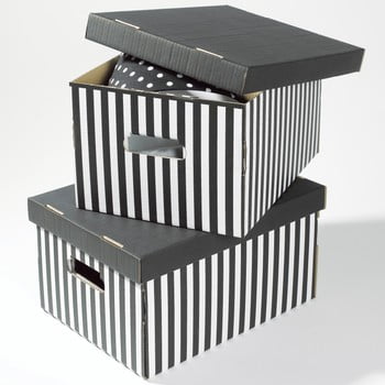 Set 2 cutii pentru depozitare compactor stripes, negru