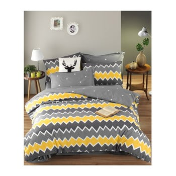 Lenjerie de pat cu cearșaf din bumbac ranforce, pentru pat dublu mijolnir zigros yellow, 200 x 220 cm