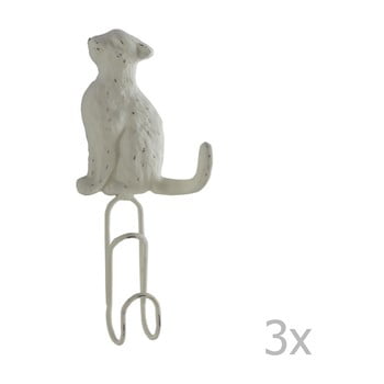 Set 3 cuiere din metal pentru perete geese cat, alb