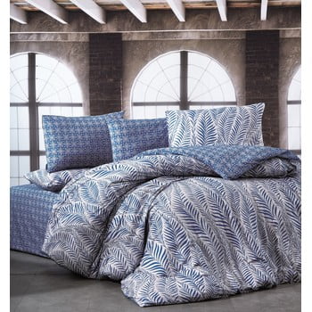 Lenjerie de pat din bumbac Nazenin Home Arrigo, 140 x 200 cm, albastru închis