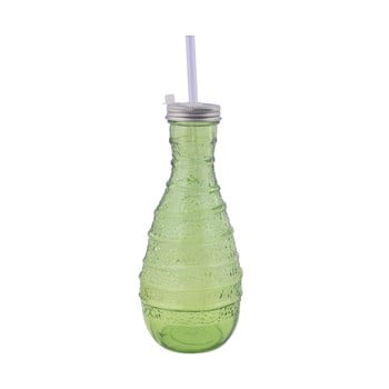 Sticlă din material reciclat cu pai și capac ego dekor organic, 600 ml, verde