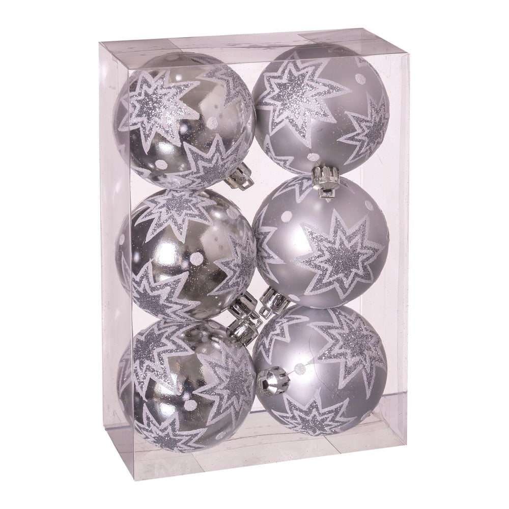 Sada 6 vánočních ozdob ve stříbrné barvě Unimasa Estrellas, ø 5 cm