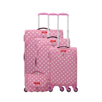 Set 3 trolere cu 4 roți și portfard lollipops, roz