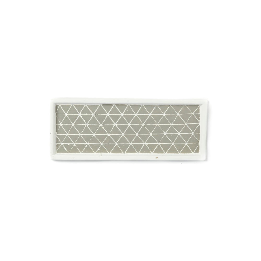 Světle šedý servírovací keramický tácek Simla Diamond, 28 x 11 cm