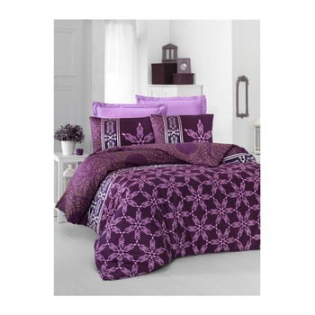 Lenjerie de pat cu cearşaf din bumbac satinat alisa lilac, 200 x 220 cm