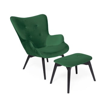 Fotoliu cu taburet vivonita cora velvet, verde închis - negru