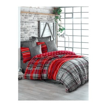 Lenjerie cu cearșaf din bumbac ranforce pentru pat dublu santa grey, 200 x 220 cm