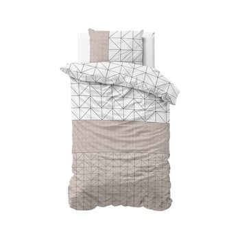 Lenjerie din flanelă pentru pat de o persoană Sleeptime Gino, 140 x 220 cm, alb - bej