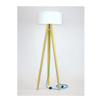 Lampadar cu abajur alb şi cablu turcoaz ragaba wanda, galben