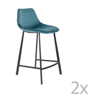 Set 2 scaune bar cu tapițerie catifelată Dutchbone, înălțime 91 cm, albastru petrol de la Dutchbone