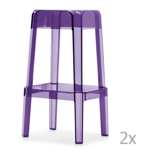Sada 2 transparentních fialových barových židlí Pedrali Rubik