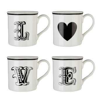 Set 4 căni premier housewares love, alb - negru