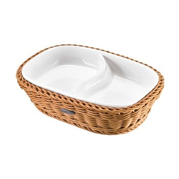 Bol servire din porțelan în coș bej saleen, 22,5 x 16,5 x 5,5 cm