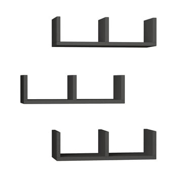 Set 3 etajere perete u-model anthracite, gri antracit