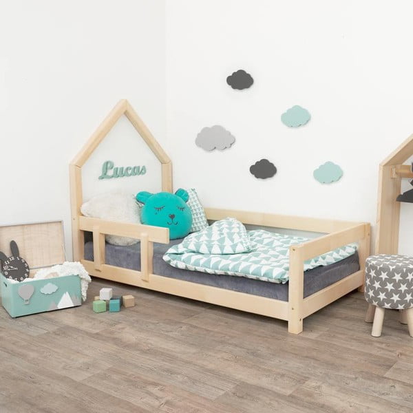 Přírodní dětská postel domeček s levou bočnicí Benlemi Poppi, 90 x 200 cm