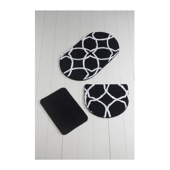 Set 3 covoare de baie bonne oval, negru - alb