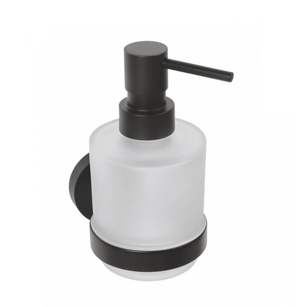 Černý skleněný nástěnný dávkovač mýdla Sapho X-Round, 200 ml