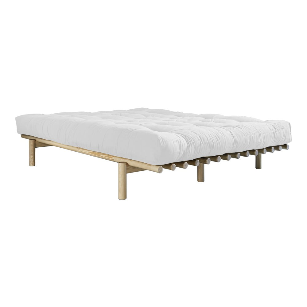 Dvoulůžková postel z borovicového dřeva s matrací Karup Design Pace Double Latex Natural Clear/Natural, 140 x 200 cm
