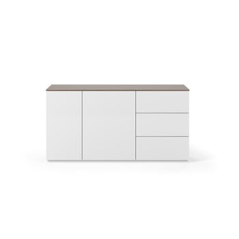 Comodă cu blat în decor de nuc, cu 2 uși și 3 sertare temahome join, lățime 160 cm, alb