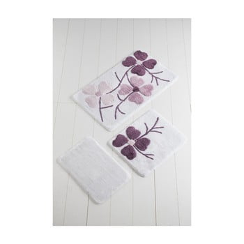 Set 3 covorașe de baie confetti bathmats flowers, violet - alb