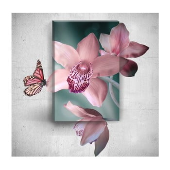 Tablou de perete 3d mosticx pink butterfly with flowers, 40 x 60 cm